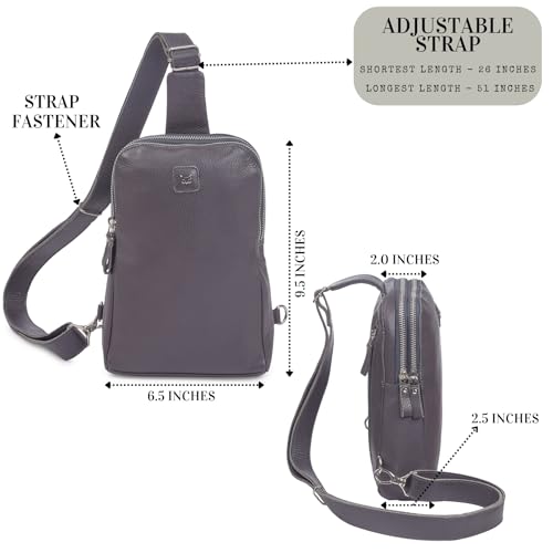 Leather Sling Bag for Women Genuine Crossbody Purse Small Trendy Cross Over Chest with Phone and Credit Card Slots (Dark Grey Nappa) - color: Dark Grey Nappa