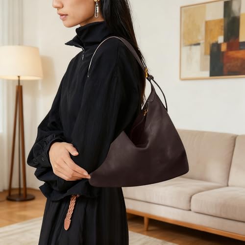 Suede Hobo Bag For Women,Vintage Shoulder Crossbody Purse,Fause Suede Handbag 2 Adjustable Straps,Lightweight Soft - color: Chocolate