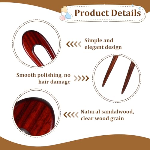 3 Pack Wooden Hair Sticks for Women, French U Shaped Hairpin with Two Prongs Hair Clips Handmade French Hairs Stick Vintage Matte Hairpins for Women Bun Updo Hairstyle