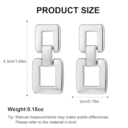 MUYAN Gold Silver Geometric Drop Dangle Earrings for Women Brushed Link Square Dangle Earrings Trendy Jewelry - color: B Silver
