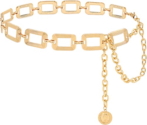 Women's Chain Belt Metal Waist Belt Chunky Belly Link Belt - color: Square Gold, size: M: 47.2 in
