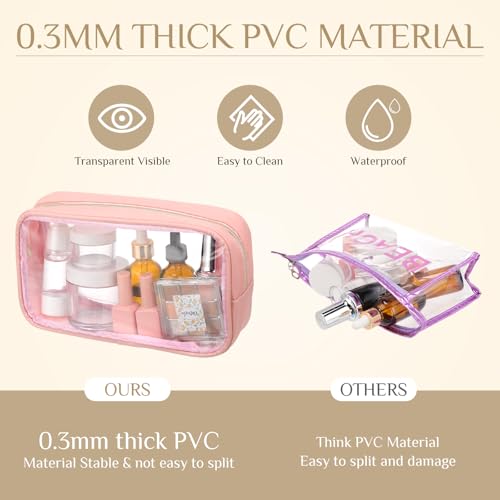 9 Pcs Preppy Clear Makeup Bag DIY Chenille Letter Pouch Large Nylon Makeup Bag Travel Toiletry Zipper Cosmetic Organizer Pouch PVC Bags for Women, 9.5 x 5.1 x 2.8 Inch (Morandi Color) - color: Morandi Color