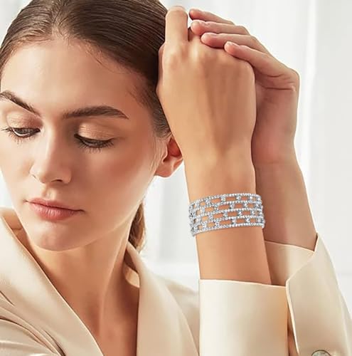 Rhinestone Bracelet for Women MultiLayer Crystal Cuff Bracelet Strand Layered Bracelet - color: Silver 3