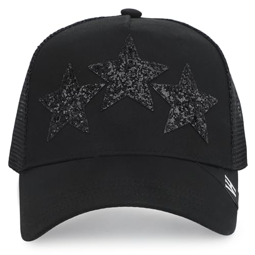 VINTAGE HAVANA Trucker Hats Women | Mesh Adjustable Snapback Hat | Men & Women Cute Trendy Fashion Baseball Cap - color: Black Glitter
