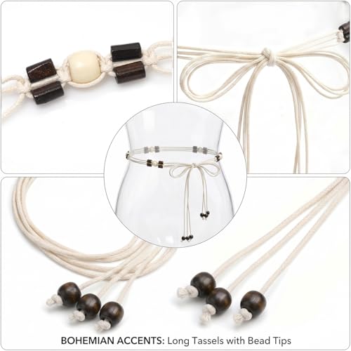 LIMHOO Women's Boho Braided Belt Adjustable Beaded Rope Waist Belts for Dresses - color: 583 Coffee