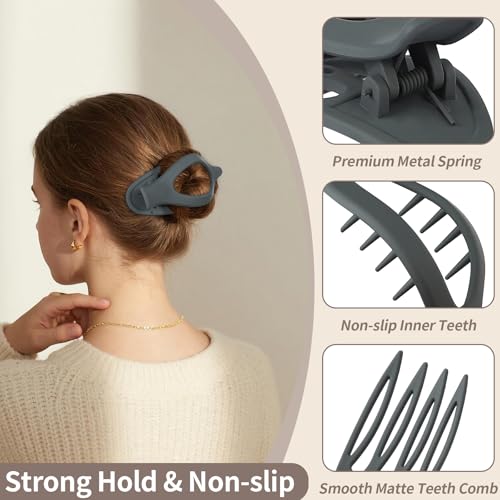 9 Pack Flat Hair Clips for Women, Matte Claw Clips for Thick & Thin Hair (Multicolor) - color: Multicolor-Regular