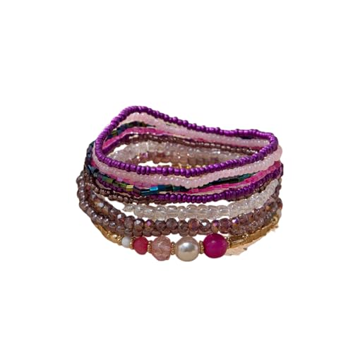 Caiyao Bohemian Multilayer Stackable Seed Beaded Bracelets Colorful Crystal Glass Beads Strand Bangle Bracelet BFF Wristbands Bracelet for Women Summer Beach Hawaii Jewelry Birthday Gifts - color: Purple 2