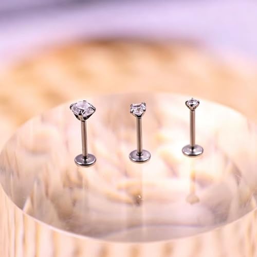 CHARMONLINEVertical Labret Lip Piercing Jewelry with Chain, Top Push in Threadless Flat Back Stud 20G Small Thin Half Hoop Ear Piercing 316L Surgical Steel Ear Piercing Cartilage Earrings Lip Eyebrow Helix Ear Piercing Jewelry with Changing Tool - color: