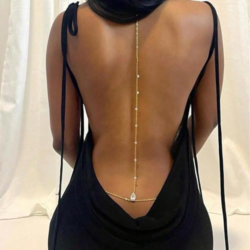 Back Necklace for Backless Dress Body Chain Jewelry for Women Adjustable Rhinestone Chain Necklace Bridal Jewelry for Weddings Summer Vacation - color: A1:body chain