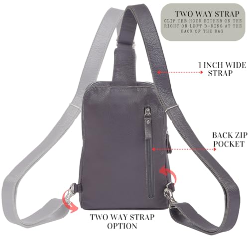 Leather Sling Bag for Women Genuine Crossbody Purse Small Trendy Cross Over Chest with Phone and Credit Card Slots (Dark Grey Nappa) - color: Dark Grey Nappa