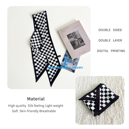 Hair Head Neck Bag Long Scarf Versatile Wrap for Women Soft & Lightweight for Everyday Chic - color: 41 Black Checkerboard 3.7 X 38 Inch