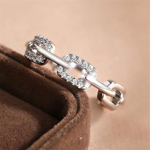 Chain-Shaped Opening Women's Ring with Micro-Pave Cubic Zirconia - color: Silver Color