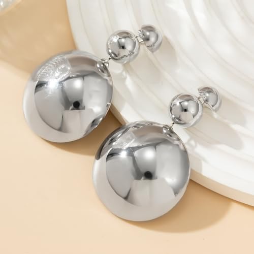 Gold Jewelry Set Chunky Gold Necklace Earring Set for Women Boho Oval Acrylic Earring Necklace Western Adjustable Choker Necklaces Bohemian Jewelry Set For Women - color: Silver Ball
