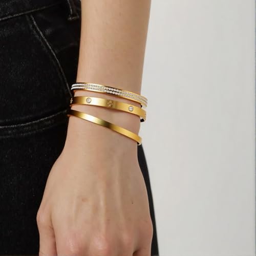 2PCS 18K Gold Plated Nail Bangle & Chain Bracelet Set for Women, Adjustable Stackable Bangle Jewelry, Dainty Gold Bracelet Gift for Women - color: Set V