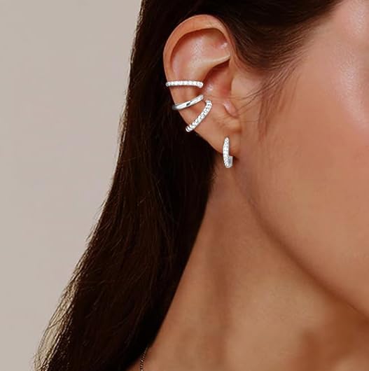 Ear Cuffs Non Piercing Sparkly Cuffs for Women Non Piercings Hypoallergenic Fake Piercings Sparkle Clip On Earrings Bling Cartilage Earring Ear Cuff Earrings for Women Dainty Earring - style: 4 - S 3PCS