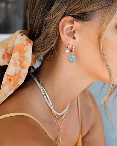 Gold Plated Huggie Hoop Earrings with Charms Fashion Pearl Drop Dangle Earrings for Women Handmade Karma Circle Jewelry for Ladies Lightweight Pearl Earrings on Christmas - color: turquoise-blue