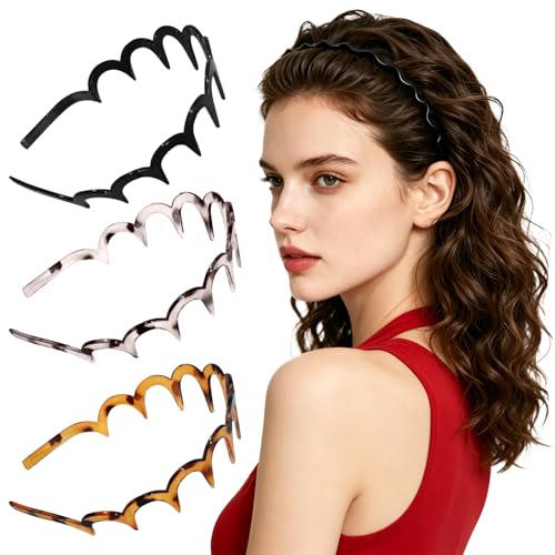 Zig Zag Headbands for Women, 3PC Fashion Comb Headband with Teeth, Wavy Hairbands for Slicked Back Styles, Best Gifts for Women - color: 3 pcs