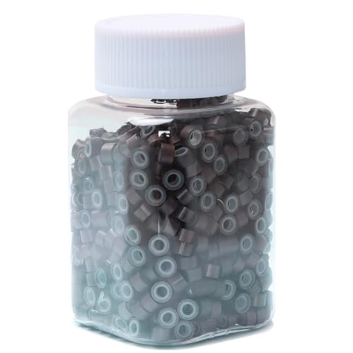 NIACONN 1000pcs 5 mm Tinsel Hair Extensions Beads, Silicone Lined Ring Micro Link I-tip Beads for Hair Extension - Dark Brown - color: Dark brown, size: 5mm