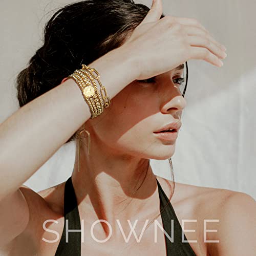 Gold Beaded Bracelet for Women - 14K Real Gold Plated Bead Bracelet Stretchable Elastic Chain Ball Bracelet Kit Jewelry Gifts with Letter Pendant - color: Gold-J