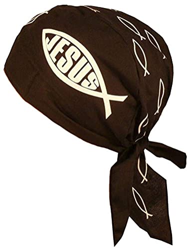 Sparkling EARTH - American Made Skull Caps Doo Rags Do Rag Durag Headwrap Head Wraps Skullies - Made in The USA! - color: Christian Fish/Jesus Religious Faith
