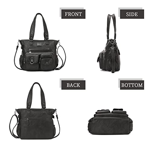 KL928 Large Purses for Women Shoulder Bag Tote Handbags Stylish Vegan Leather Hobo Bags Ladies, A-Black-4 | Large - color: 01-charcoal Gray