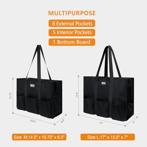 TOPDesign Utility Water Resistant Tote Bag with 13 Pockets, Top Zipper Closure & Thick Bottom Support, for Working Women - color: Black, size: Large