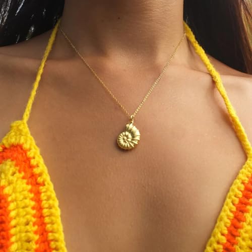 LLWOM Gold Necklace for Women-14k Gold Plated Infinity Necklace Star Of David Necklace Evil Eye Cross Pendants Heart Dainty Gold Necklace For Women - color: Gold, style: Conch Necklace