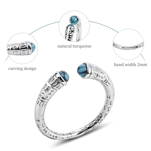 Turquoise Ring for Women Silver Open Ring with Genuine Stone Boho Adjustable Ring Western Design December Birthstone Jewelry