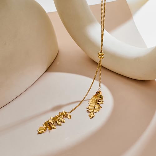 Gold Silver Necklace for Women Y Chain Adjustable Gold Long Necklaces Fashion Dainty Jewelry - color: gold E