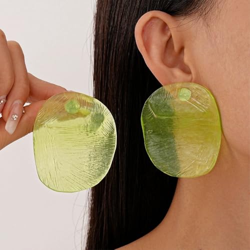 Simple Red Cute Acrylic Round Disc Stud Earrings for Women Trendy, Vintage Transparent Green Resin Geometric Earring Charm Party Vacation Jewelry Gift