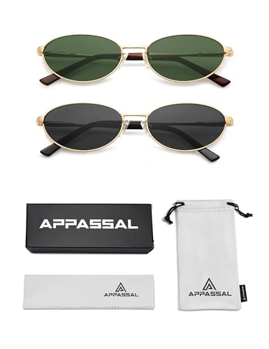 Appassal Retro Oval Sunglasses for Women Mens with Spring Hinge Sunnies AP3696 - color: A1 Gold/Grey&gold/Green