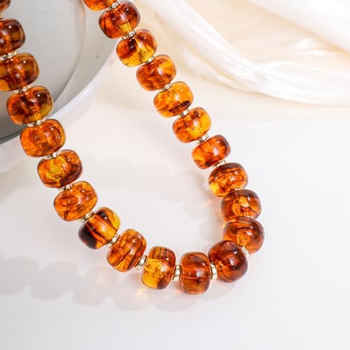 Colorful Chunky Beaded Choker Necklace for Women, Amber Brown Multicolor Resin Statement Necklace, Boho Summer Beach Jewelry for Vacation Festival Party