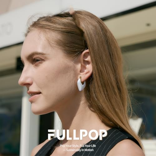 Fullpop Vintage Earrings for Women, Chunky 14K Gold Plated Resin Hoop Earrings Lightweight Hollow Drop Earrings Hypoallergenic Earrings for Women Vintage Anthropologie Jewelry Gifts for Women - size: U Shape-White B