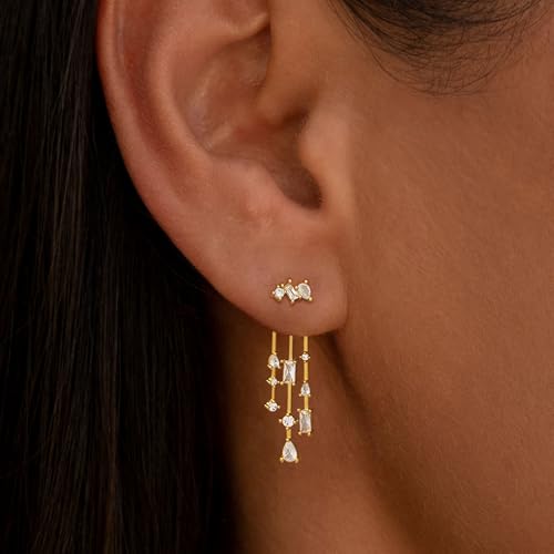 Dangle Earrings for Women, Dainty Gold Drop Earrings 14k Gold Plated Long CZ Bar Earrings for Women Trendy Simple Hypoallergenic Chandelier Stud Earrings Formal Wedding Prom Jewelry for Women - color: dangle1