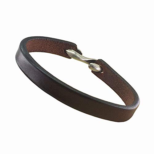 Mens Genuine Leather Bracelet - Handmade Adjustable Leather Cuff Bracelet punk Style leather wrap Wristband for Men - color: S-Hook Brown