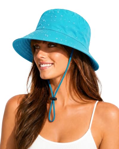 Water-Resistant Sun UPF 50+ Bucket Hat Protection Packable Brimmed Boonie for Women Men Summer Lightweight Hiking Outdoor Cap - color: Aqua Blue