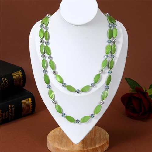 Long 48" Beaded Necklace for Women Boho Knot Strand Chunky Shell Crystal Beads Fashion Costume Jewelry for Gifts - color: Green
