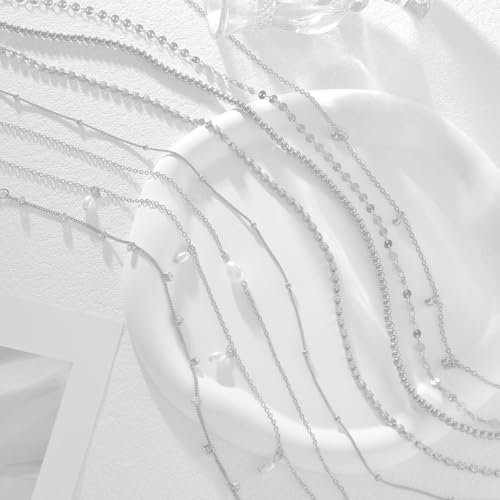 Tornito 8Pcs Waist Belly Chain CZ Heart Pearl Snake Bead Sequin Paperclip Belly Chain Summer Beach Sexy Body Chains Jewelry Accessories for Women Adjustable - style: E:8Pcs(Bead) Silver
