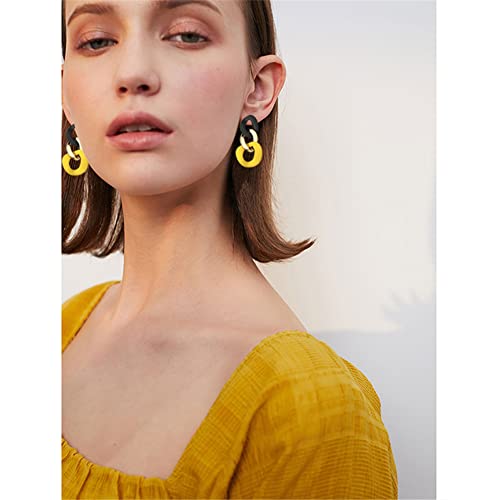 Charm Elegant Hollow Color Chain Acrylic Geometric Temperament Dangle Drop Earrings Bohemian Minimalist Hypoallergenic Jewelry Gift - color: Black Yellow earrings