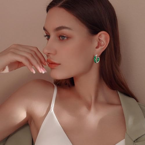 Colorful Hoop Earrings, Sparkly Crystal Cubic Zirconia Hoop Earrings for Women Hypoallergenic Small Hoop Earrings for Birthday Jewelry - color: Green