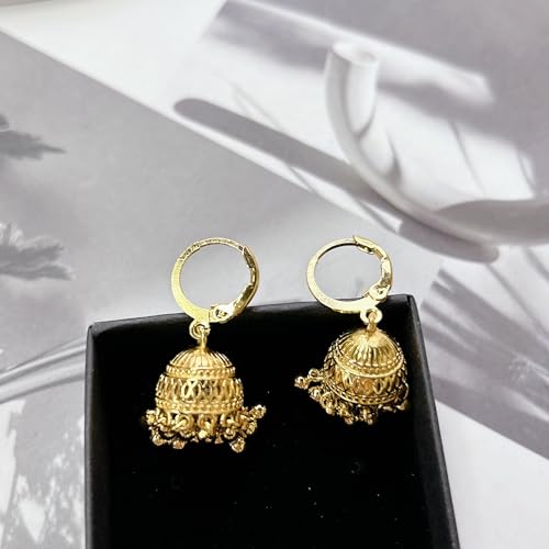 Indian Jhumki Bell Hoop Vintage Statement Earrings for Women Retro Ethnic Bohemian Hollow Jhumka Round Bells Tassel Dangle Drop Earring Bollywood Traditional Boho Gypsy Huggie Hoops Jewelry Gift