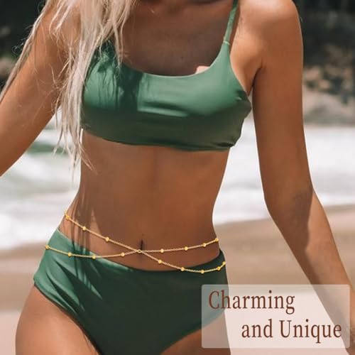 Rhinestone Waist Chains Crystal Waist Chain with Pendant Abdominal Chain Thin Minimalist Body Chain Jewelry for Women Beach Rave - style: B-Beads-Gold