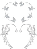 2Pcs Rhinestone Butterfly Earrings Ear Cuffs Non-Pierced Fake Earrings Butterfly Climber Wrap Around Earring Dainty Adjustable Ear Clip Jewelry for Women - color: StyleA-2 Pairs-Silver