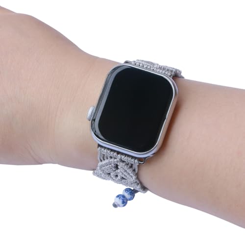 4th Generation Handmade Nylon Braided Boho Style Watch Strap for Apple Watch - color: Silver, size: 44/45/46mm