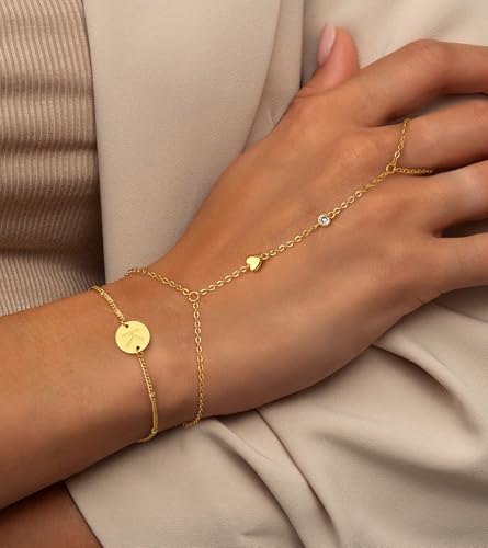doubgood Gold Bracelets for Women, 5 Piece 14K Gold Plated Bracelet Stack Beaded Ball Jewelry Sets Gifts for Women - color: Style 5-Gold Hand Chain+C