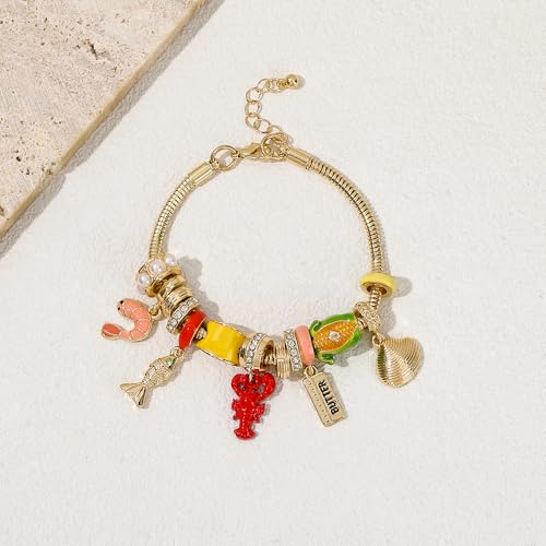 Madison Tyler Beach Bracelet for Women | Seahorse Octopus Tropical Fish Sea Turtle Shell Conch Beaded Charm Bracelet | Cute Gold Plated Adjustable Snake Chain Bracelet - style: summer