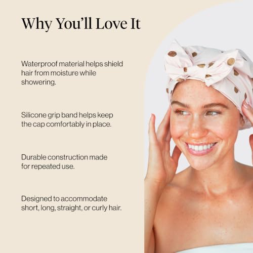 Kitsch Luxury Shower Caps for Women Reusable Waterproof - Large Shower Cap for Women, Non-slip, Quick-dry Hair Cap for Long and Short Hair, Comfortable and Stylish Design - Blush Dot - color: Blush Dot