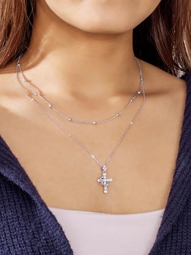 YIMERAIRE Upgraded Moissanite Crown Cross Necklace 14K Gold Vermeil 1.1 Carats Dainty Iced Out Easter Basket Stuffer Cross Jewelry S925 Sterling Silver Simple Gold Christian Faith Moissanite Cross Pendant Necklace For Women - color: Stackable-Silver
