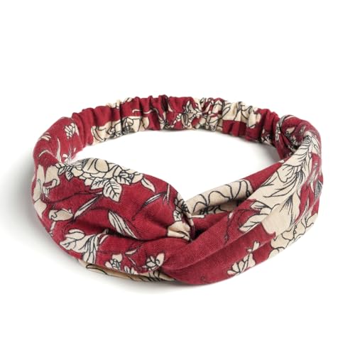 AQOKKA Elastic Knotted Headbands for Women Cloth Head Hair Bands for Women's Hair Non Slip Boho Wrap Twisted Hair Accessories - color: 4 Pack Cross Floral : Green, Grey, Blue, Burgundy