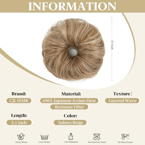 CJL HAIR 2PCs Small Cute Messy Bun Hair Piece for Thin Hair Women Mini Synthetic Curly Bun Scrunchies Updo Hairpieces Sahara Beige - color: 2PCS-Sahara Beige